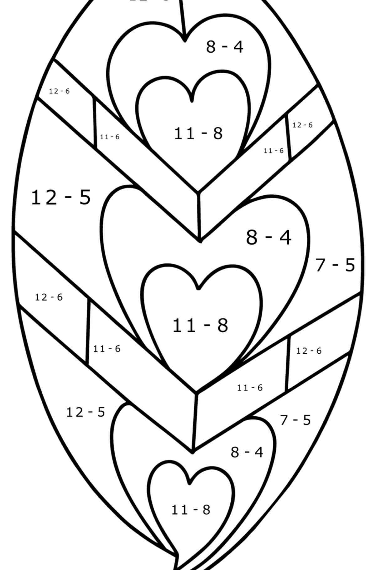Tegning til farvning Zentangle smukt blad - Matematisk farvelægning side -- Subtraktion for børn