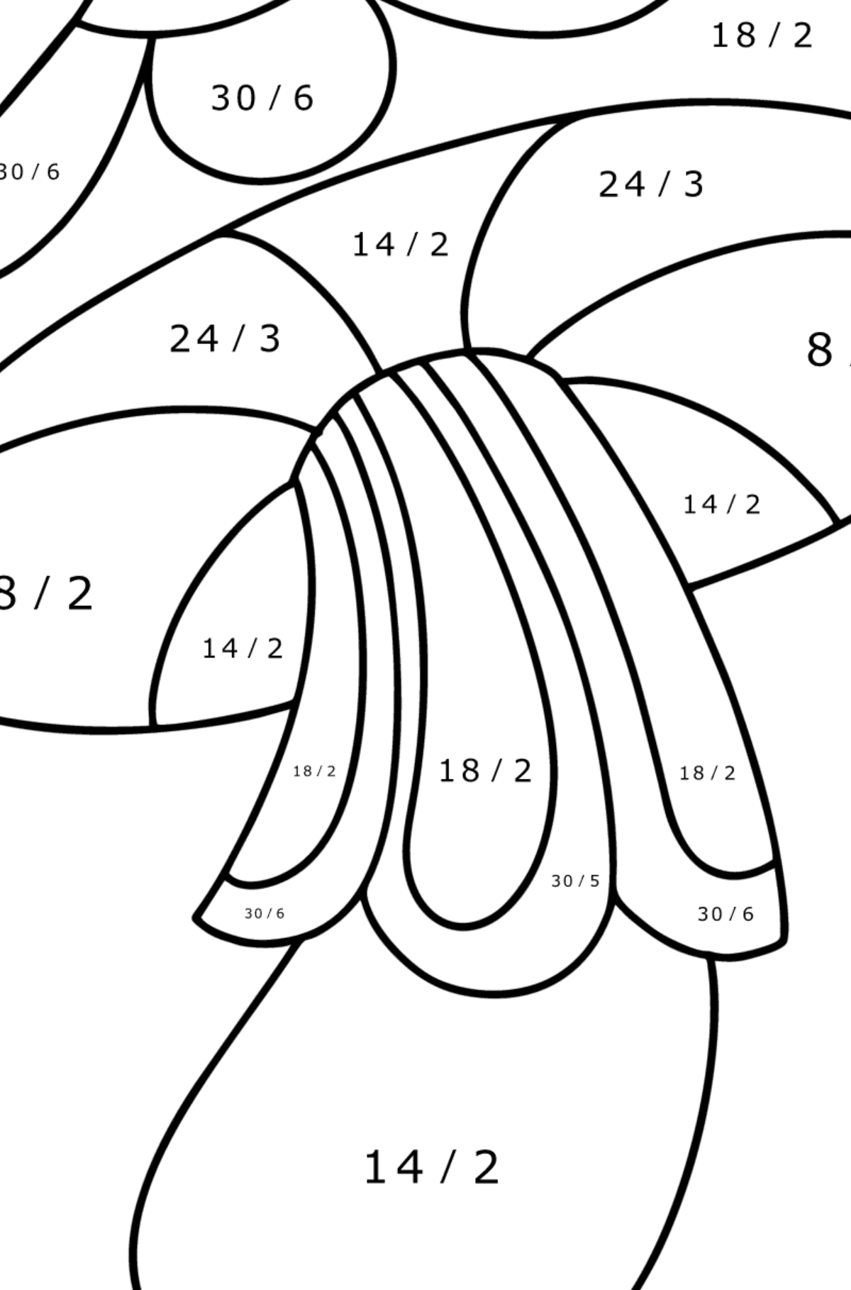 Розмальовка з грибами дзентангл - Математична Розмальовка Ділення для дітей