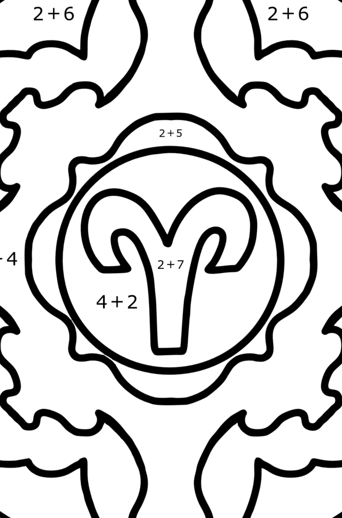 Coloring page - zodiac sign Aries - Math Coloring - Addition for Kids