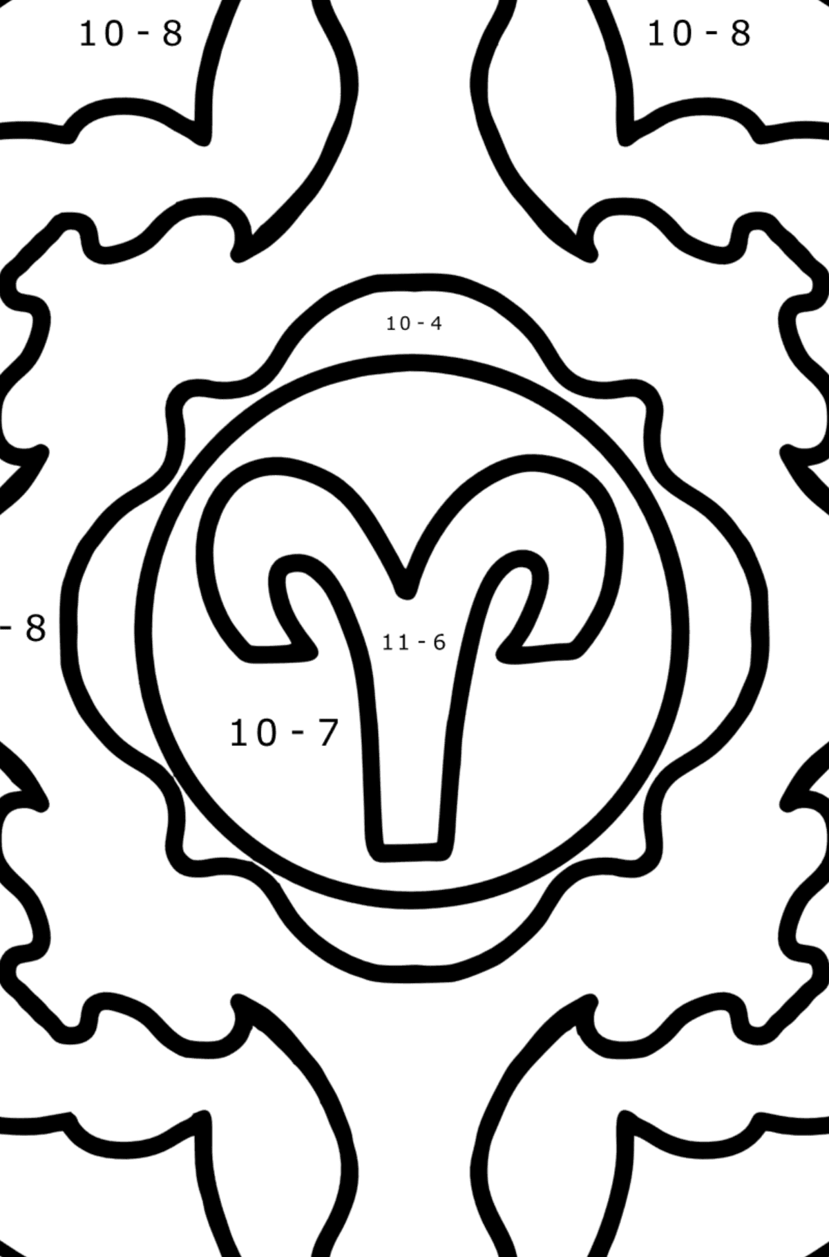 Coloring page - zodiac sign Aries - Math Coloring - Subtraction for Kids