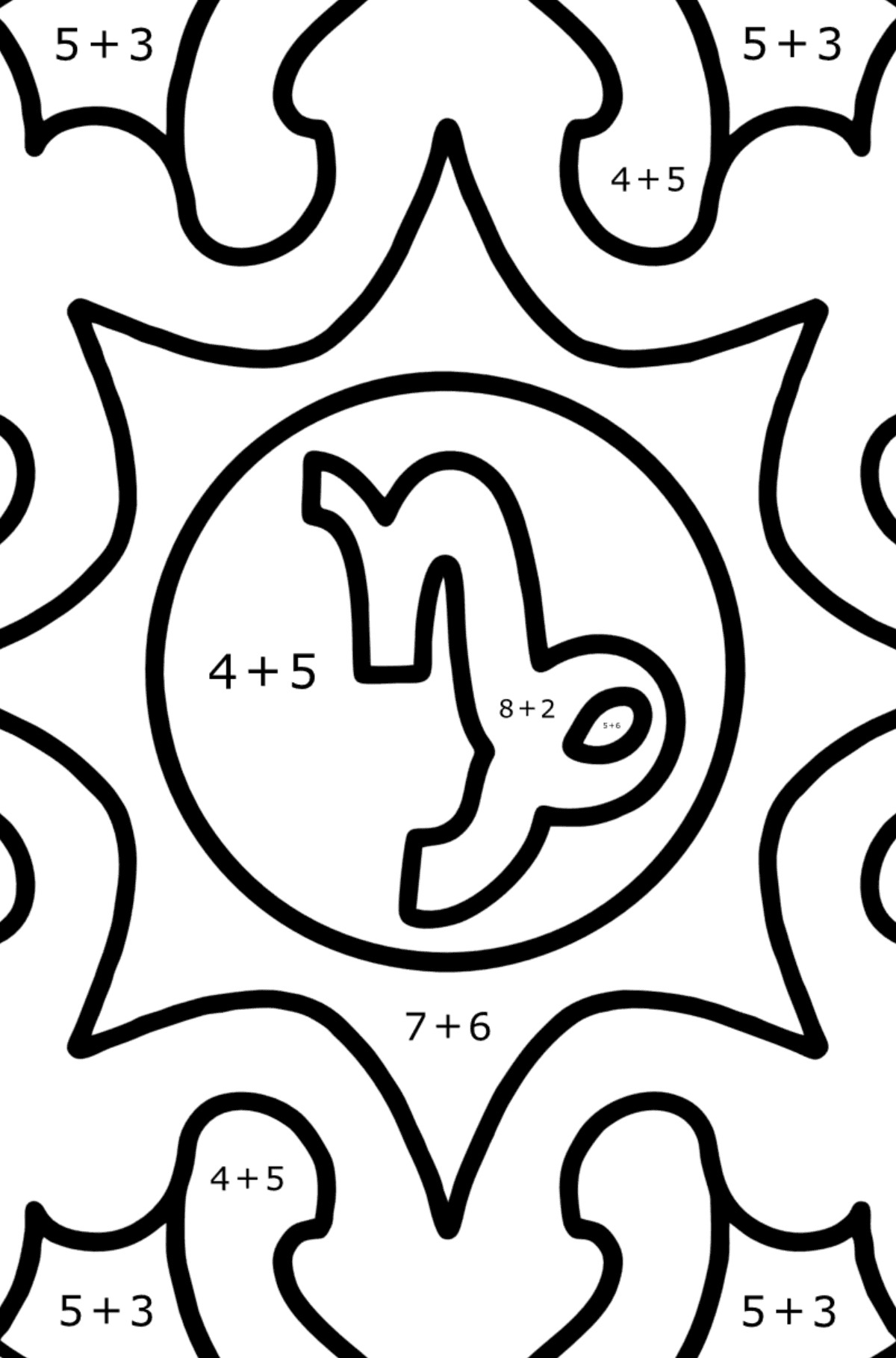 Coloring page - Capricorn zodiac sign - Math Coloring - Addition for Kids