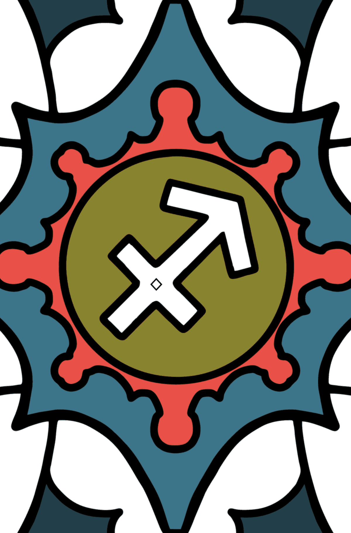 Dibujo para colorear - signo del zodíaco Sagitario - Colorear por Formas Geométricas para Niños