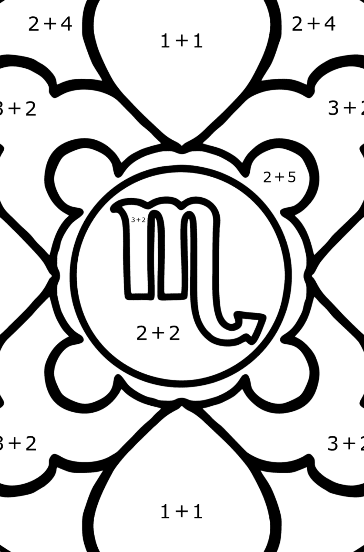 Coloring page - zodiac sign Scorpio - Math Coloring - Addition for Kids