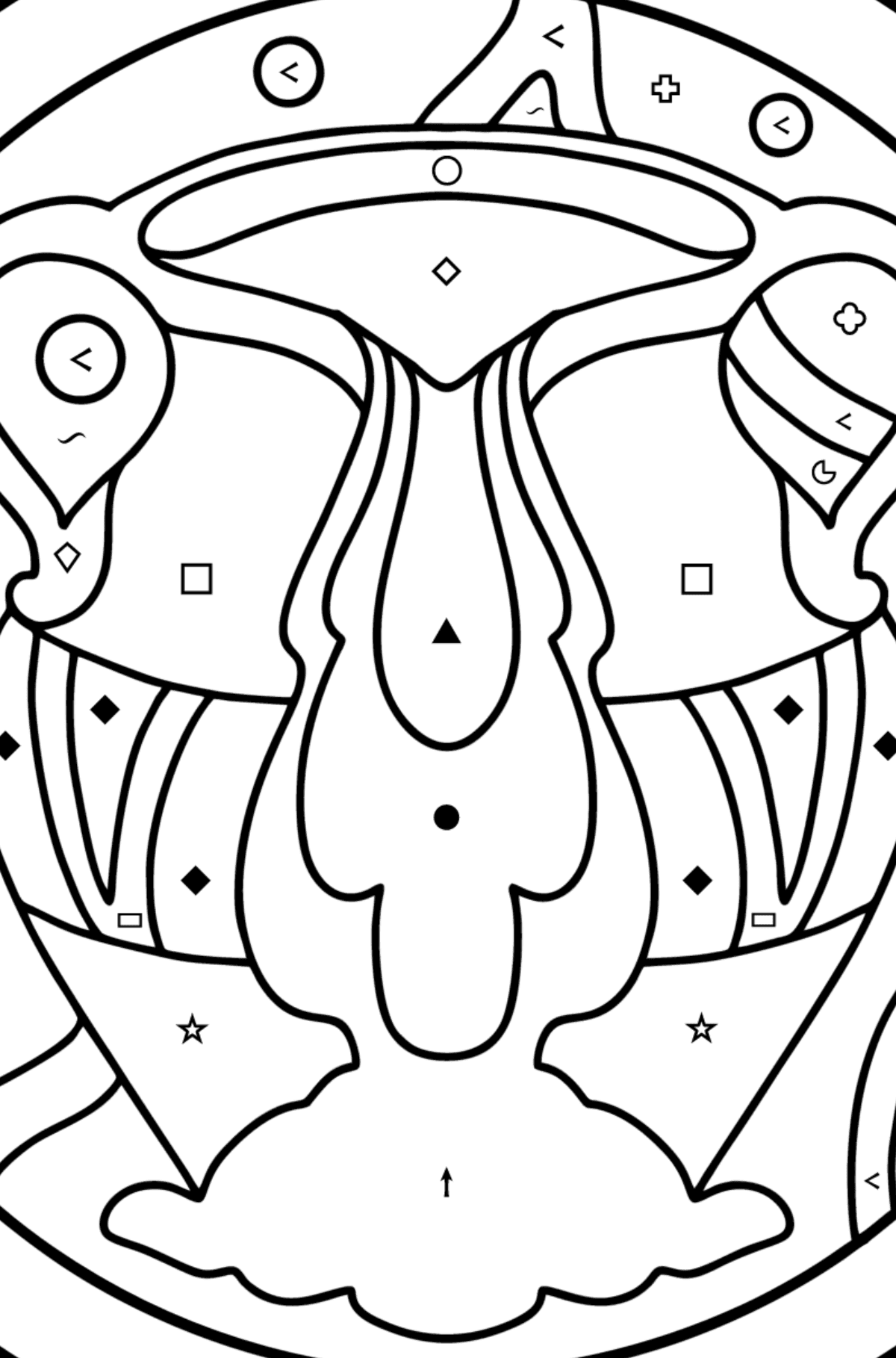 Coloring page for kids - zodiac sign Aquarius - Coloring by Symbols and Geometric Shapes for Kids