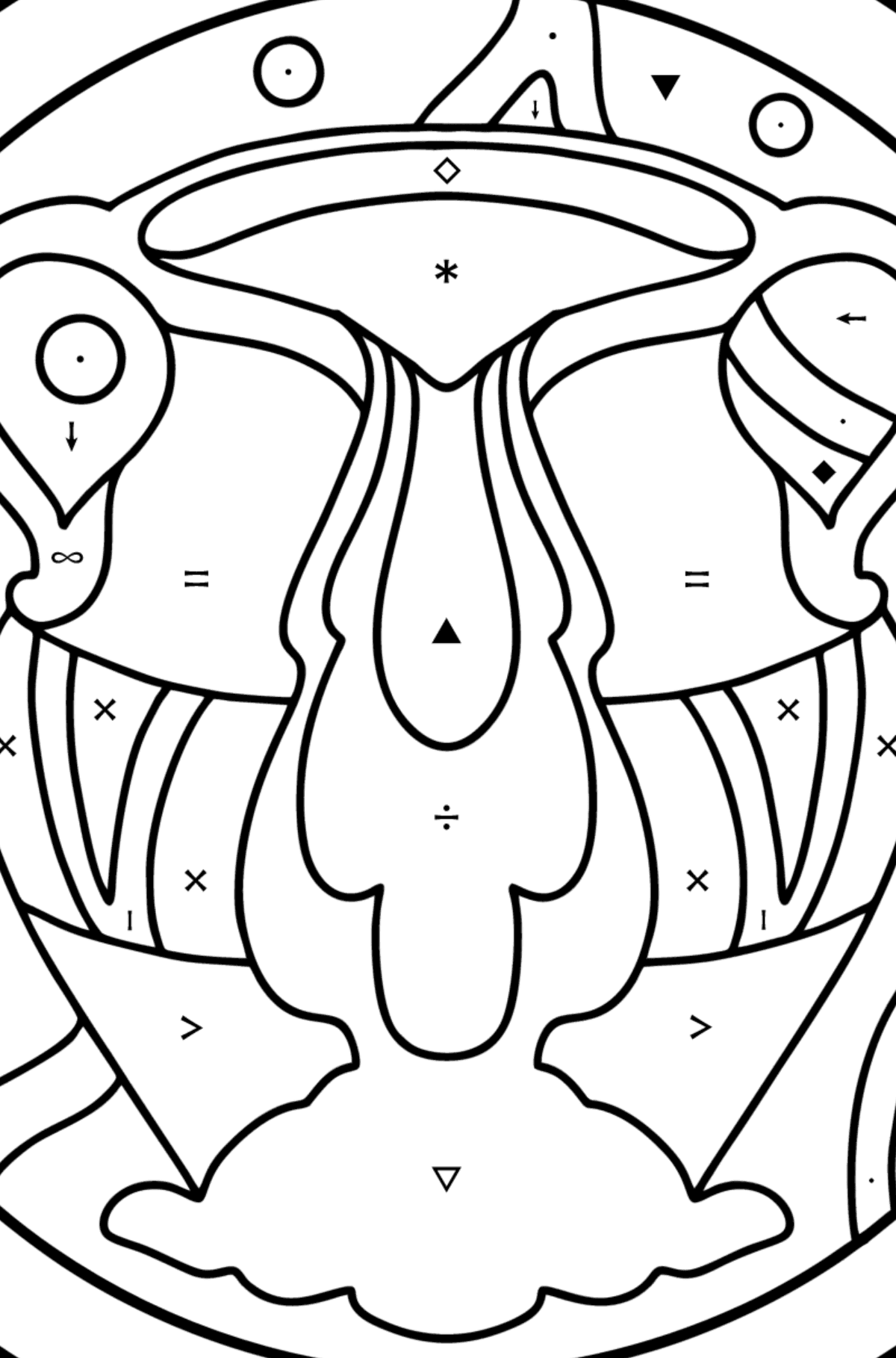 Coloring page for kids - zodiac sign Aquarius - Coloring by Symbols for Kids