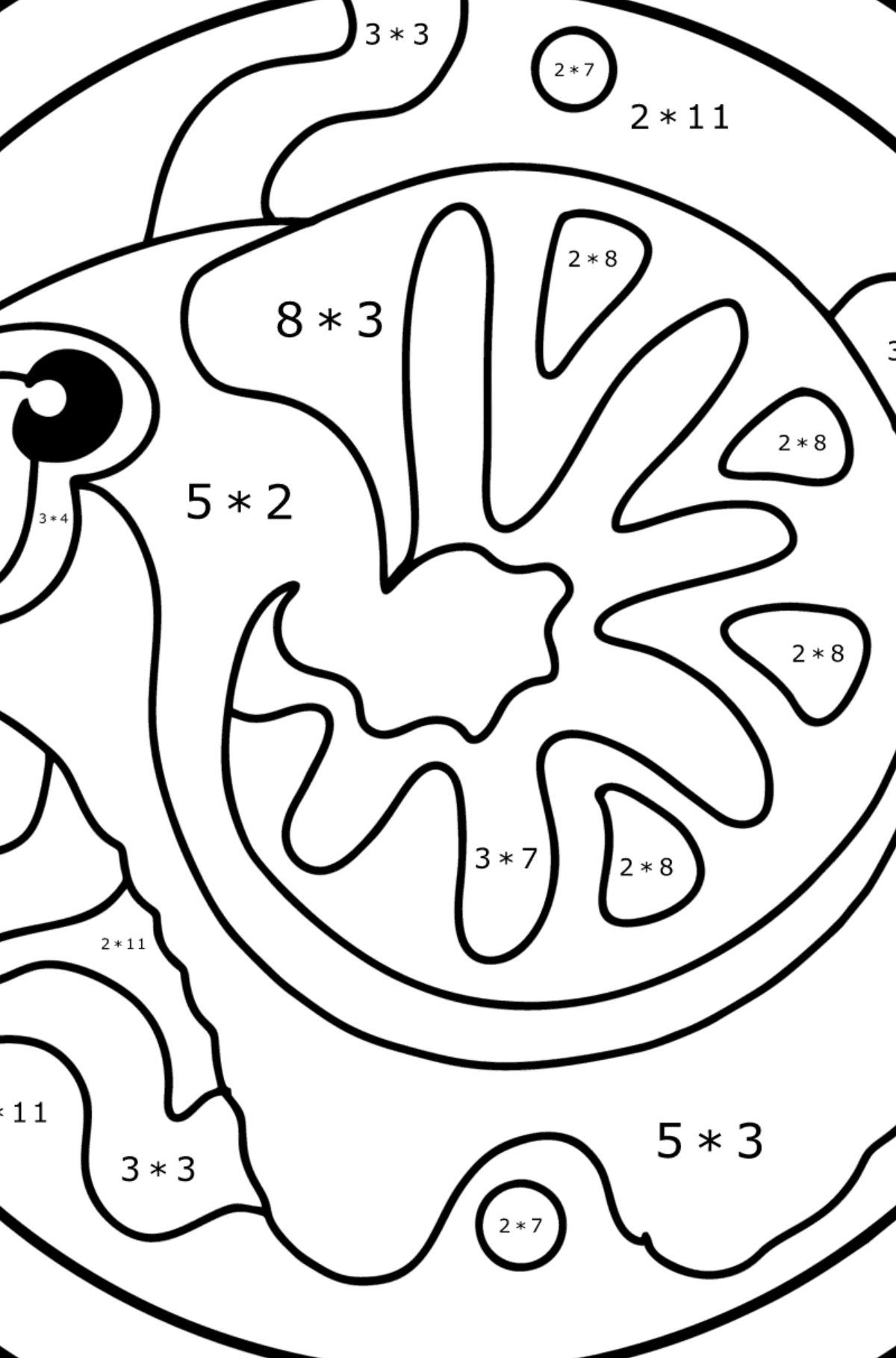 Coloring page for kids - zodiac sign Aries - Math Coloring - Multiplication for Kids