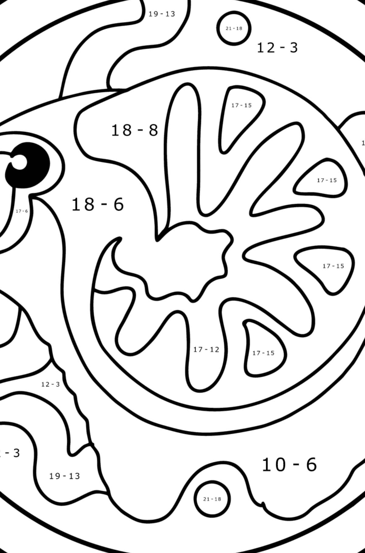 Coloring page for kids - zodiac sign Aries - Math Coloring - Subtraction for Kids