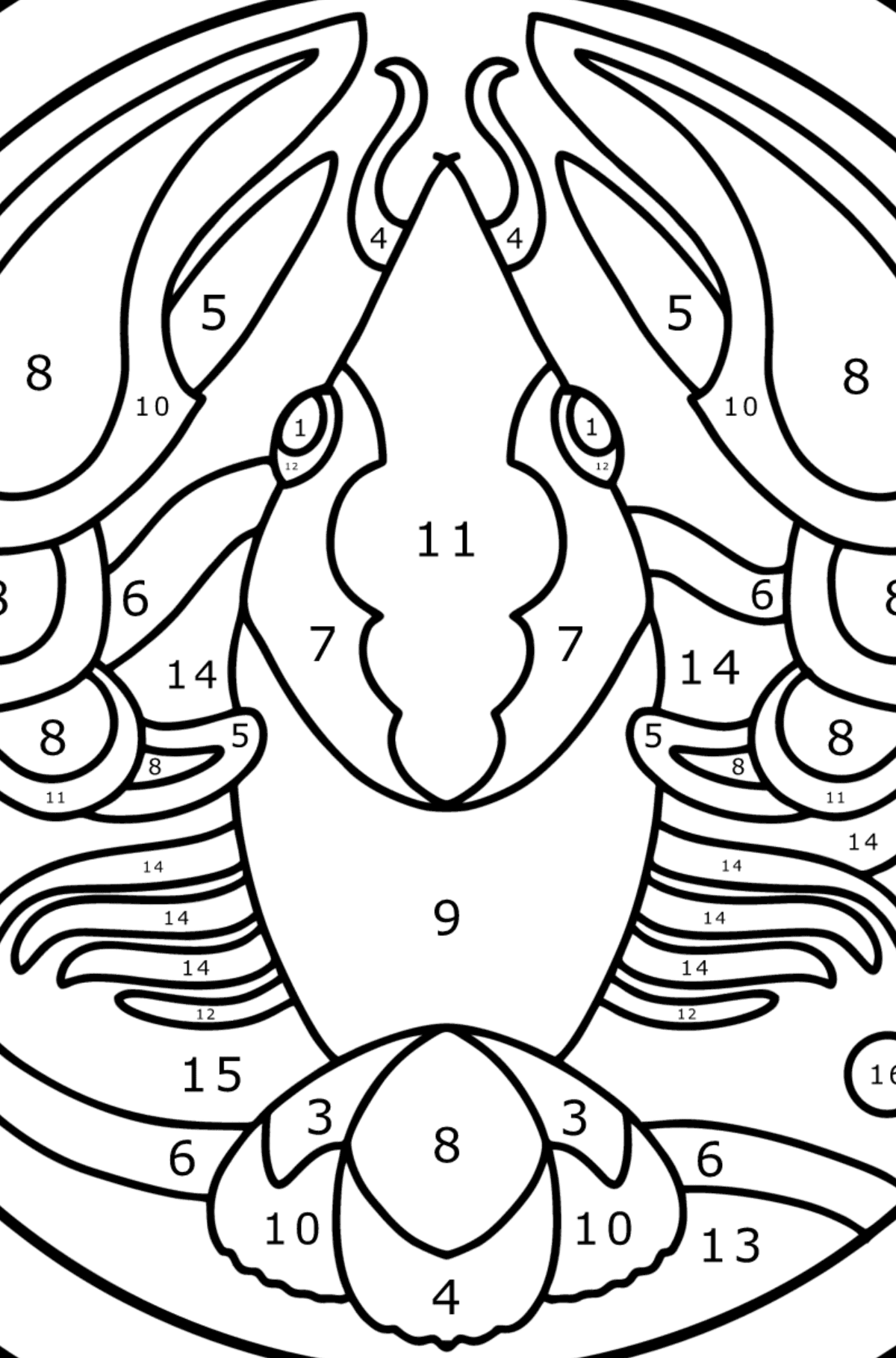 Coloring page for kids - Cancer zodiac sign - Coloring by Numbers for Kids