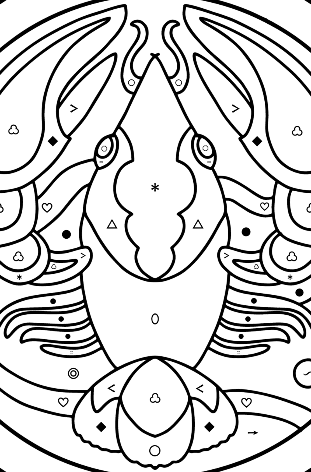 Coloring page for kids - Cancer zodiac sign - Coloring by Symbols and Geometric Shapes for Kids