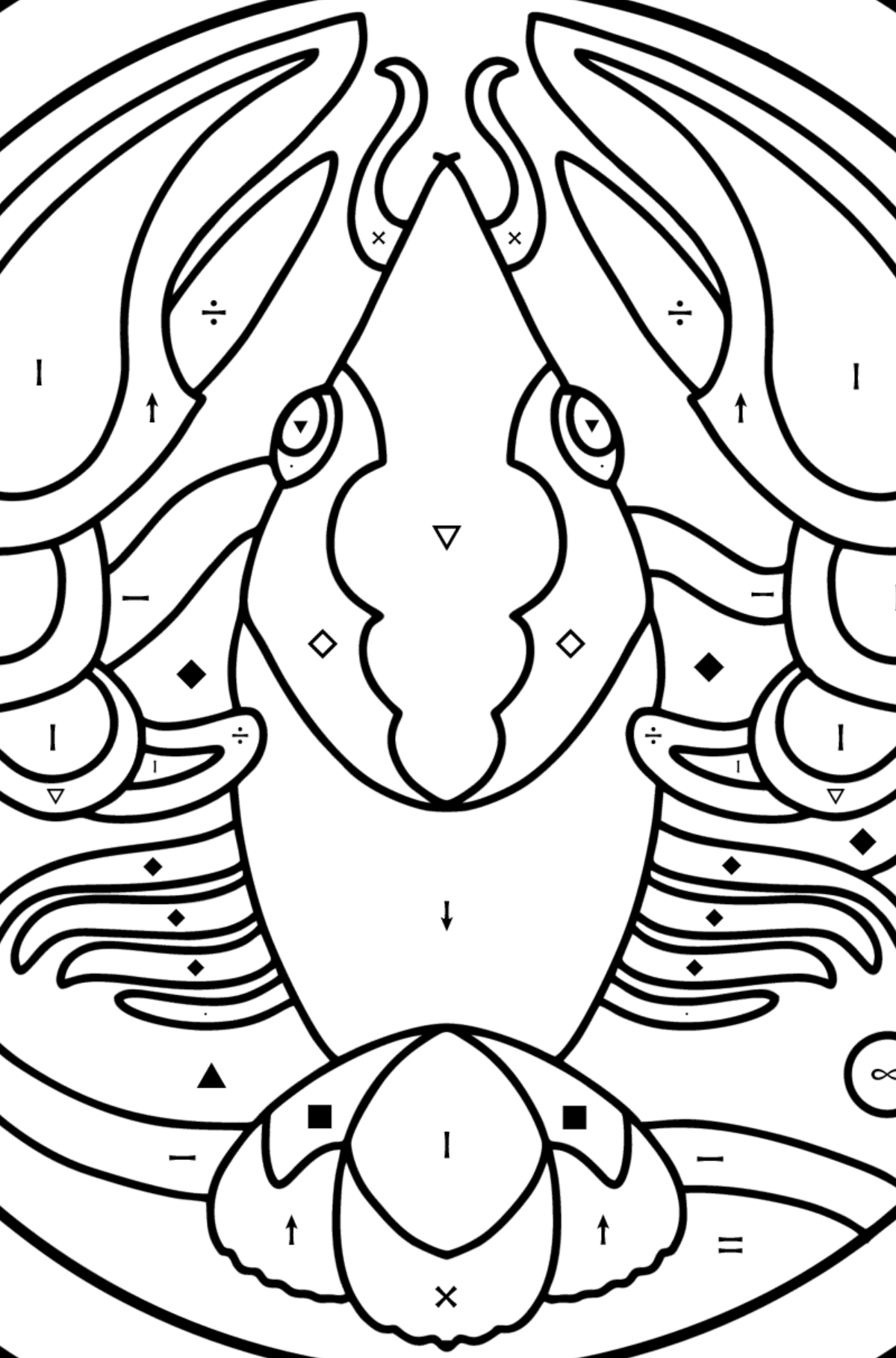 Coloring page for kids - Cancer zodiac sign - Coloring by Symbols for Kids