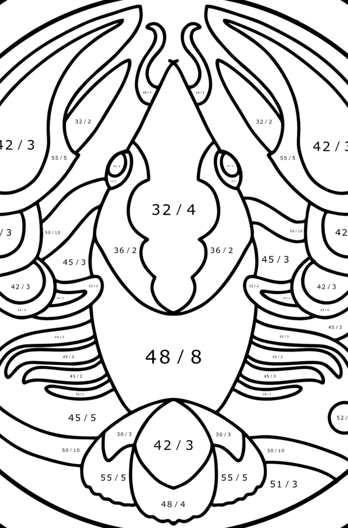 Coloring page for kids - Cancer zodiac sign - Math Coloring - Division for Kids