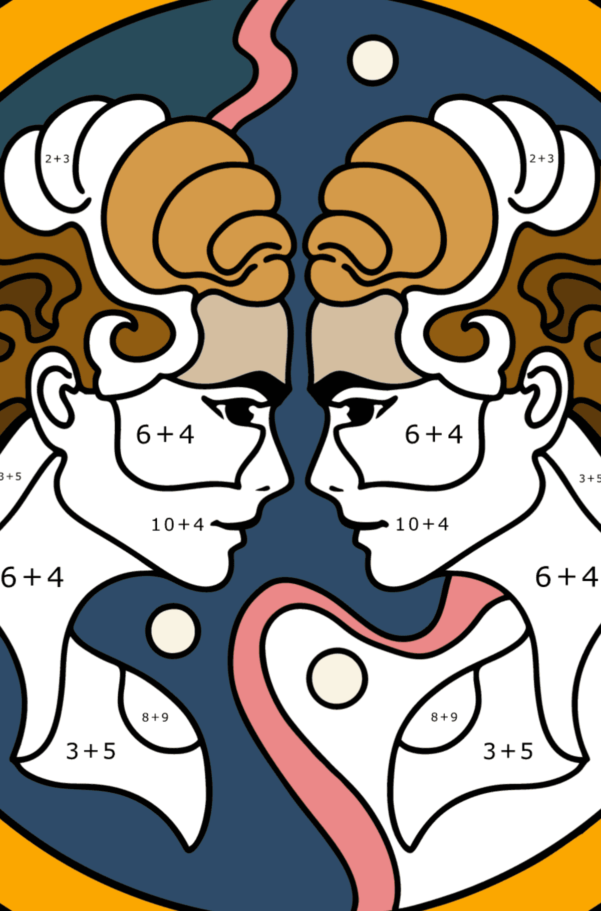 Desen de colorat zodia Gemeni pentru copii - Desen de colorat - Adunare pentru copii