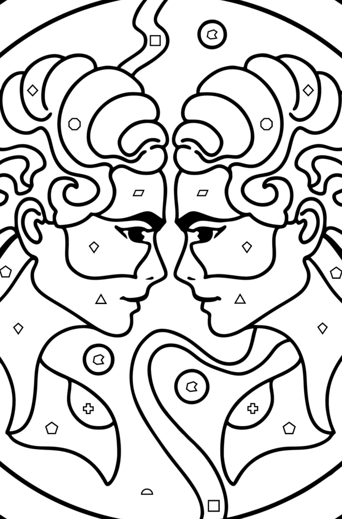 Coloring page for kids - Gemini zodiac sign - Coloring by Geometric Shapes for Kids