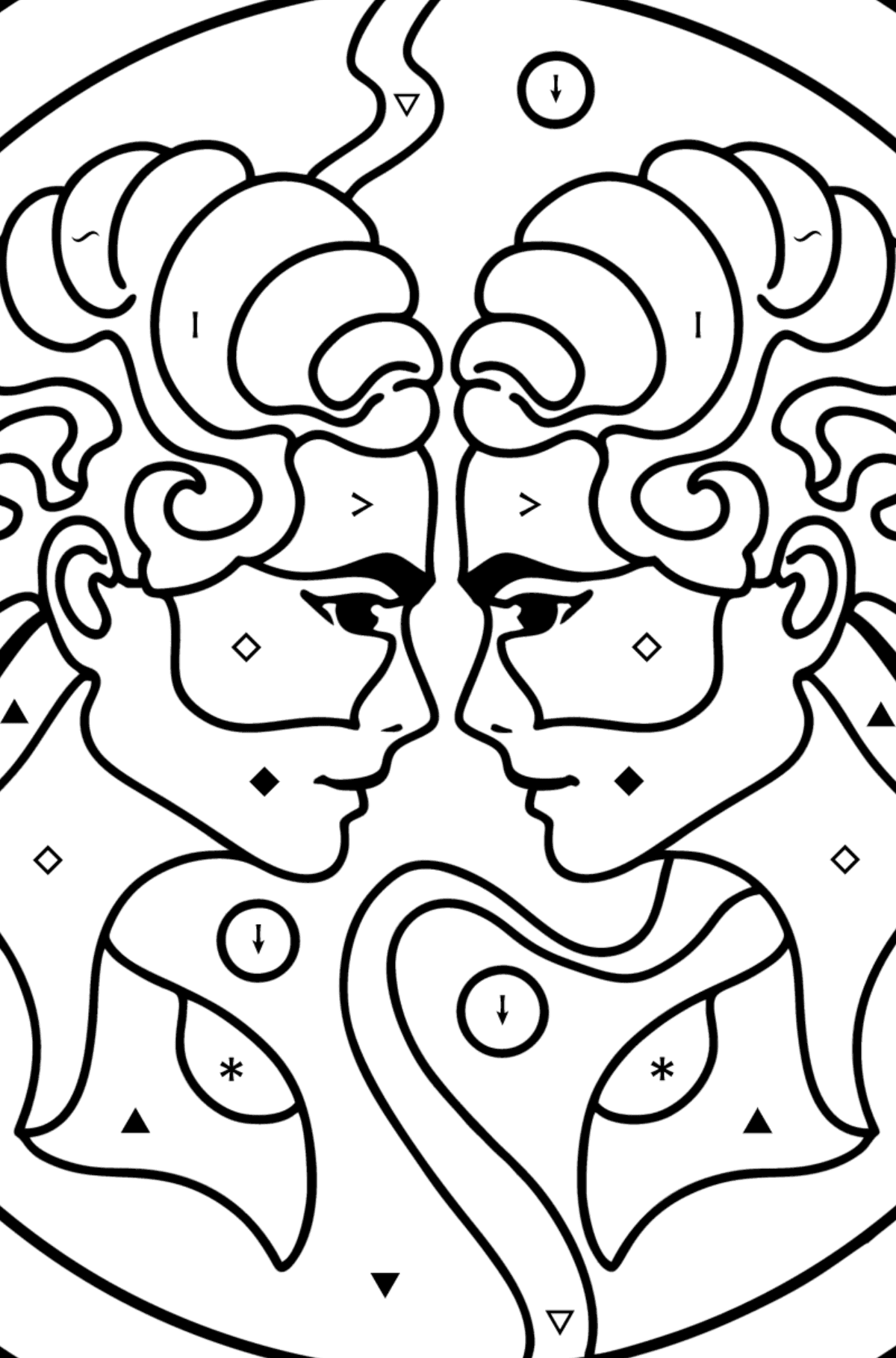 Coloring page for kids - Gemini zodiac sign - Coloring by Symbols for Kids