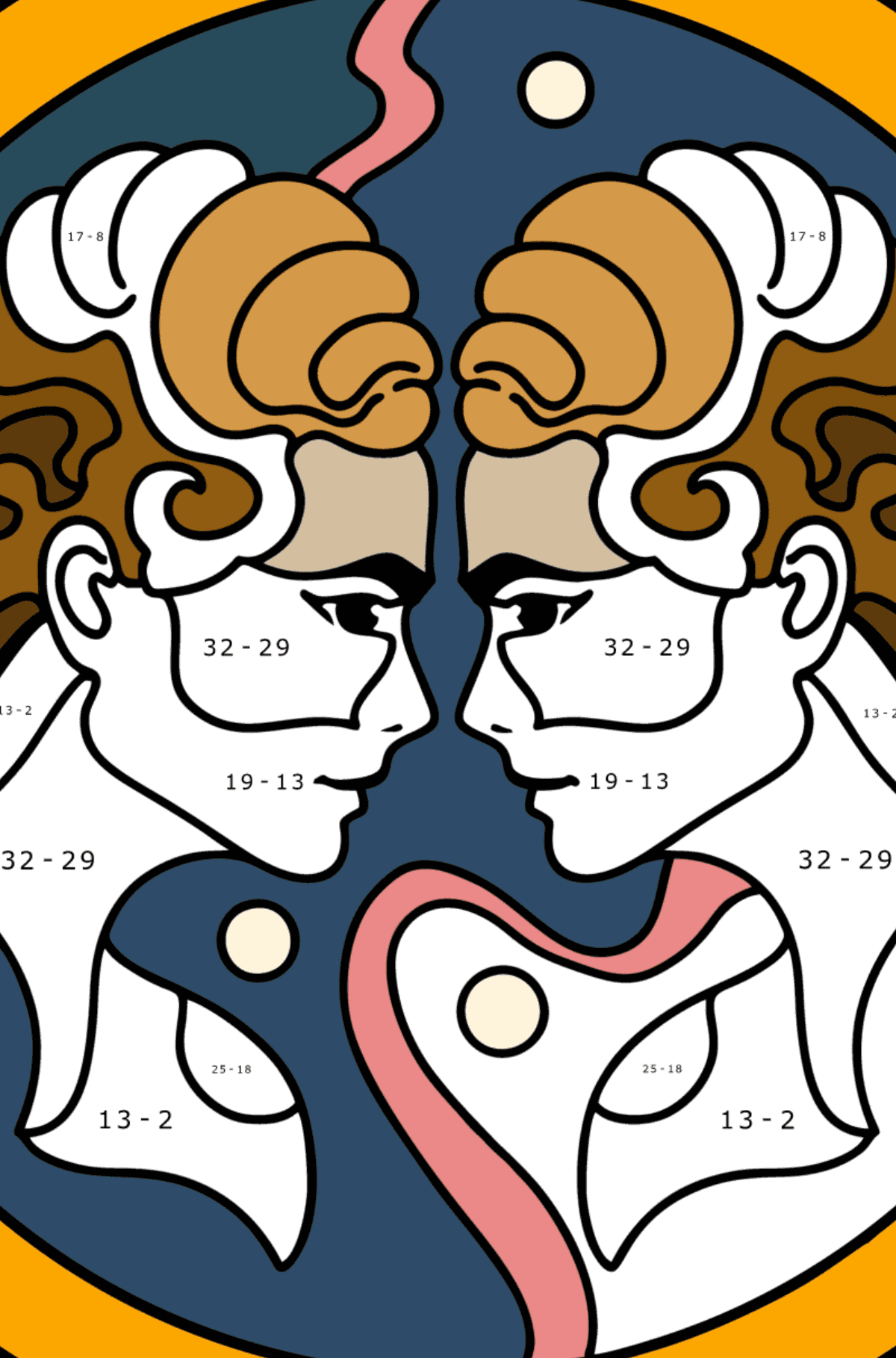 Desen de colorat zodia Gemeni pentru copii - Desen de colorat - Scădere pentru copii