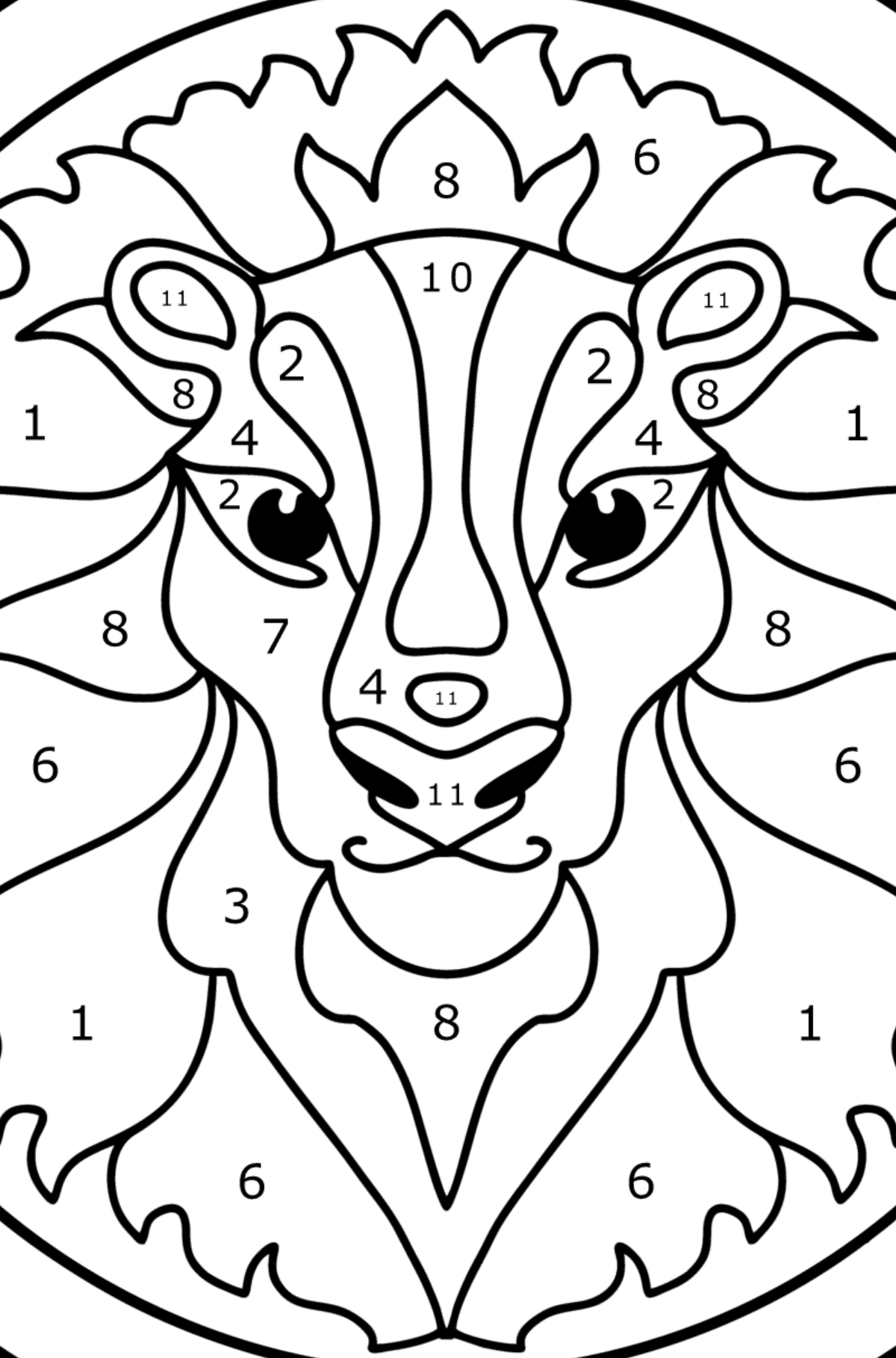 Coloring page for kids - zodiac sign Leo - Coloring by Numbers for Kids