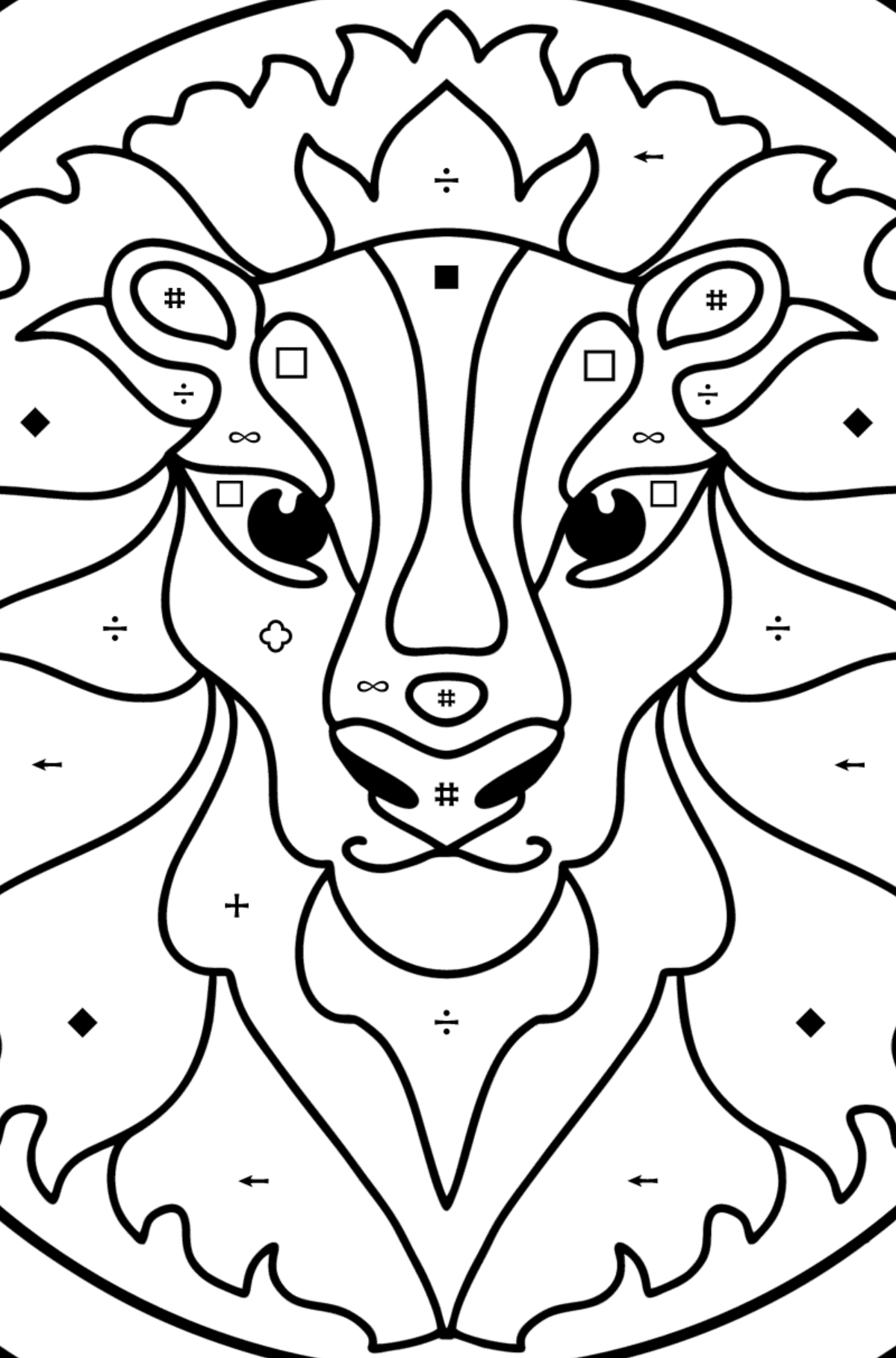 Coloring page for kids - zodiac sign Leo - Coloring by Symbols and Geometric Shapes for Kids