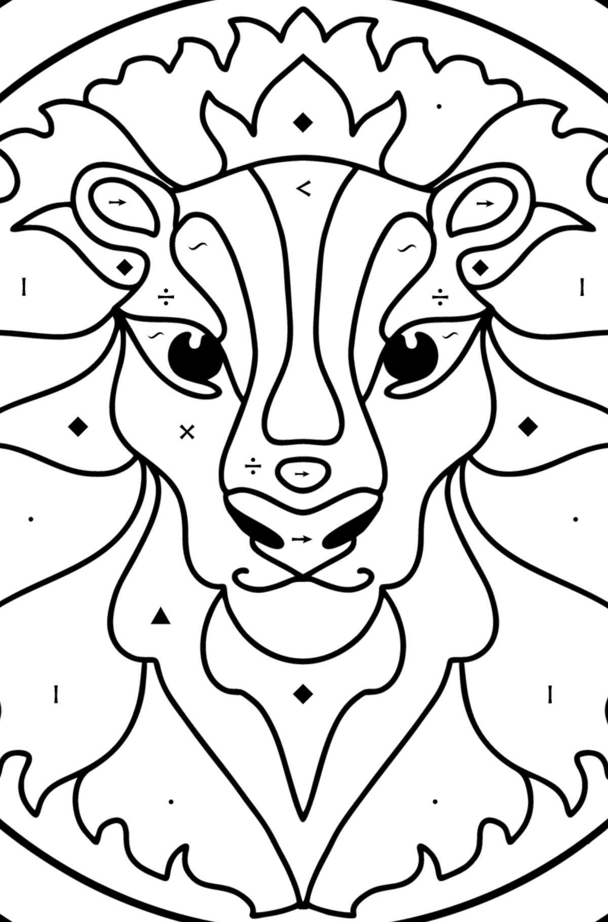 Coloring page for kids - zodiac sign Leo - Coloring by Symbols for Kids