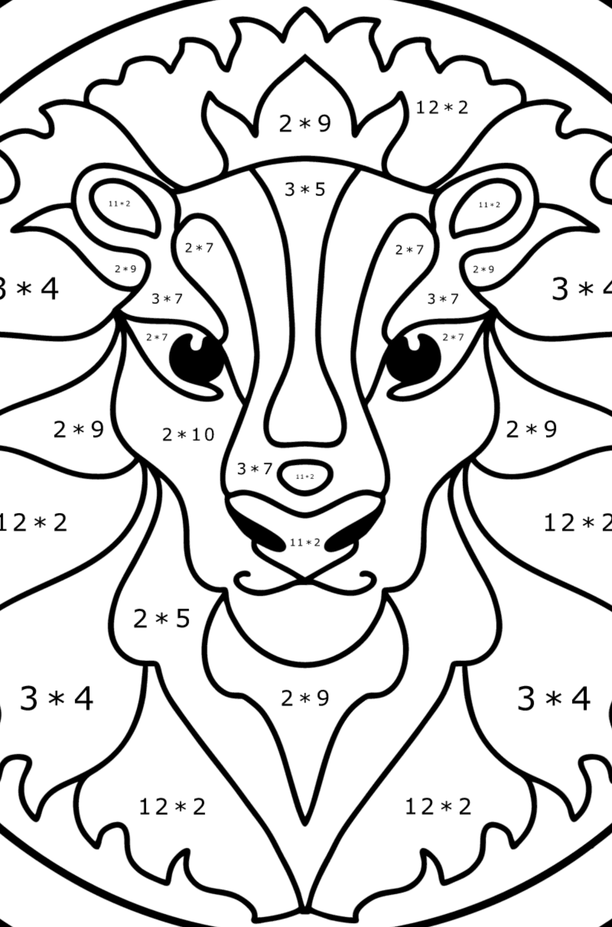 Coloring page for kids - zodiac sign Leo - Math Coloring - Multiplication for Kids