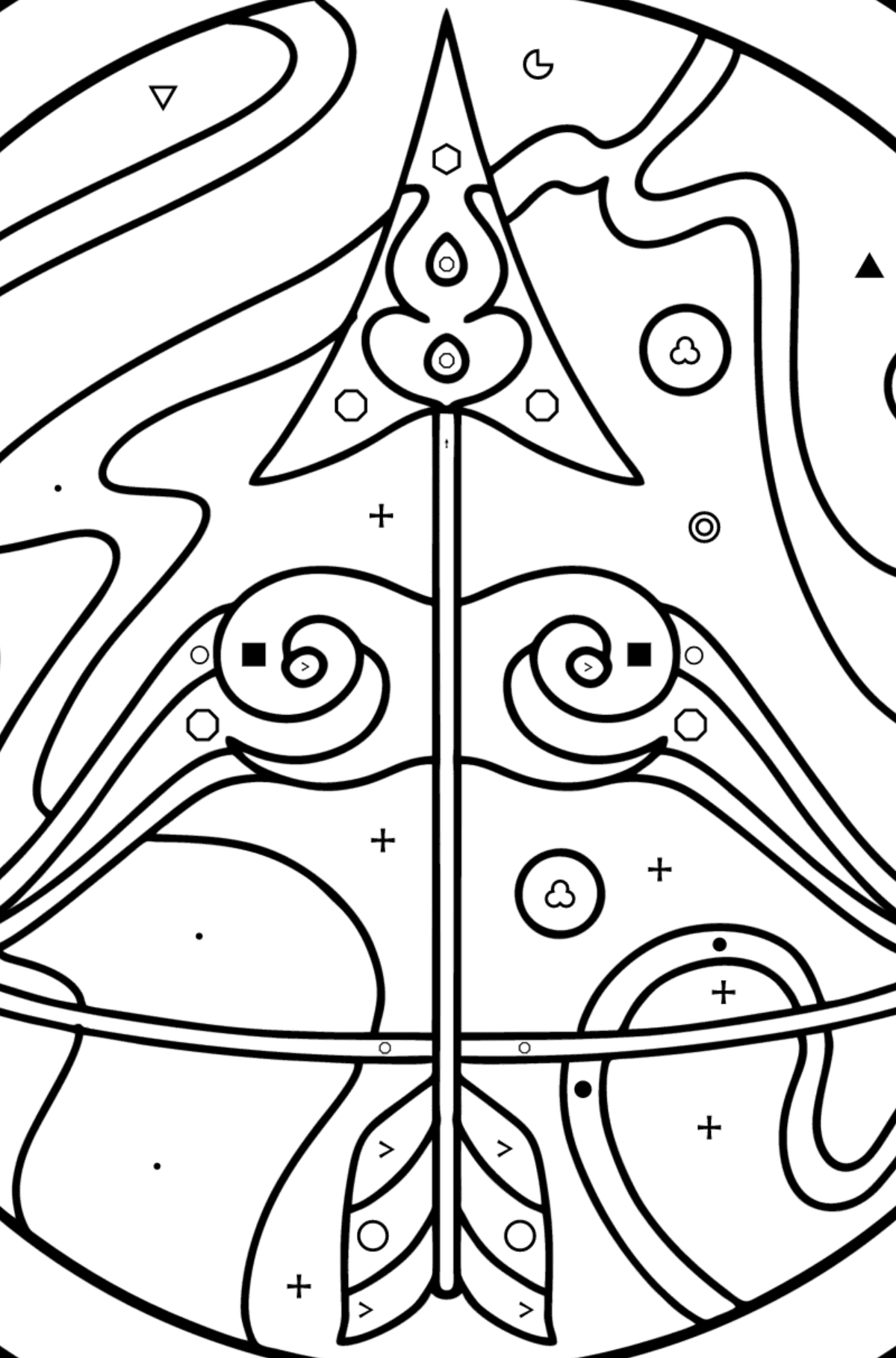 Coloring page for kids - zodiac sign Sagittarius - Coloring by Symbols and Geometric Shapes for Kids