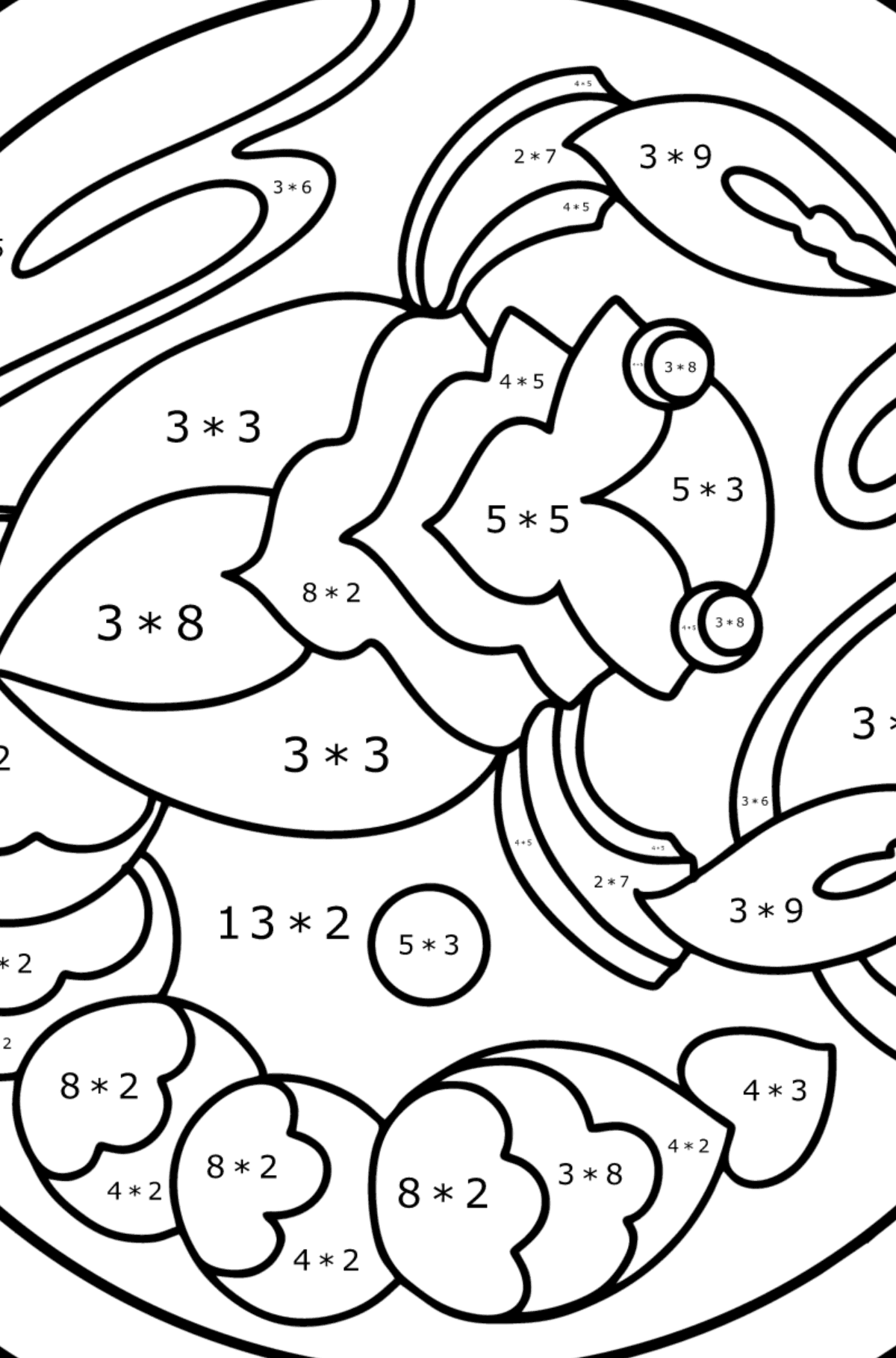 Coloring page for kids - zodiac sign Scorpio - Math Coloring - Multiplication for Kids