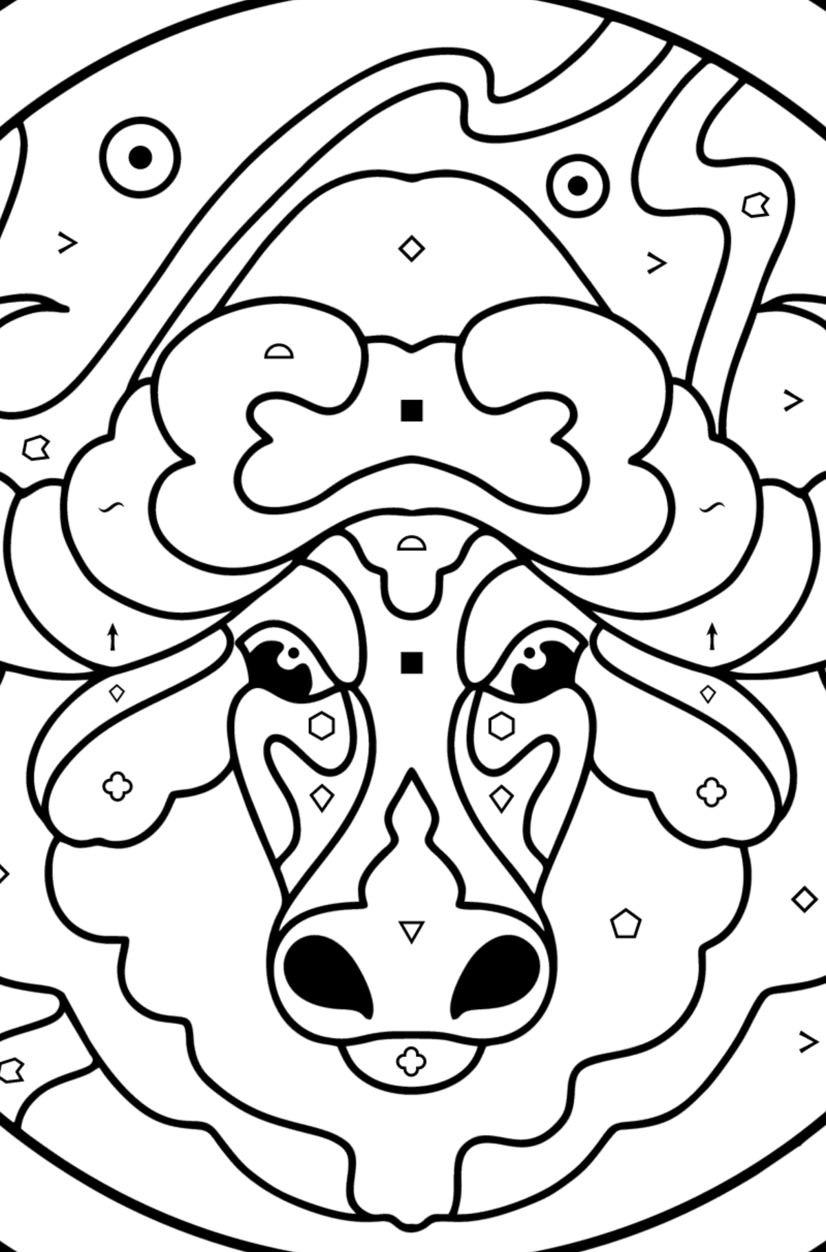 Coloring page for kids - zodiac sign Taurus - Coloring by Symbols and Geometric Shapes for Kids