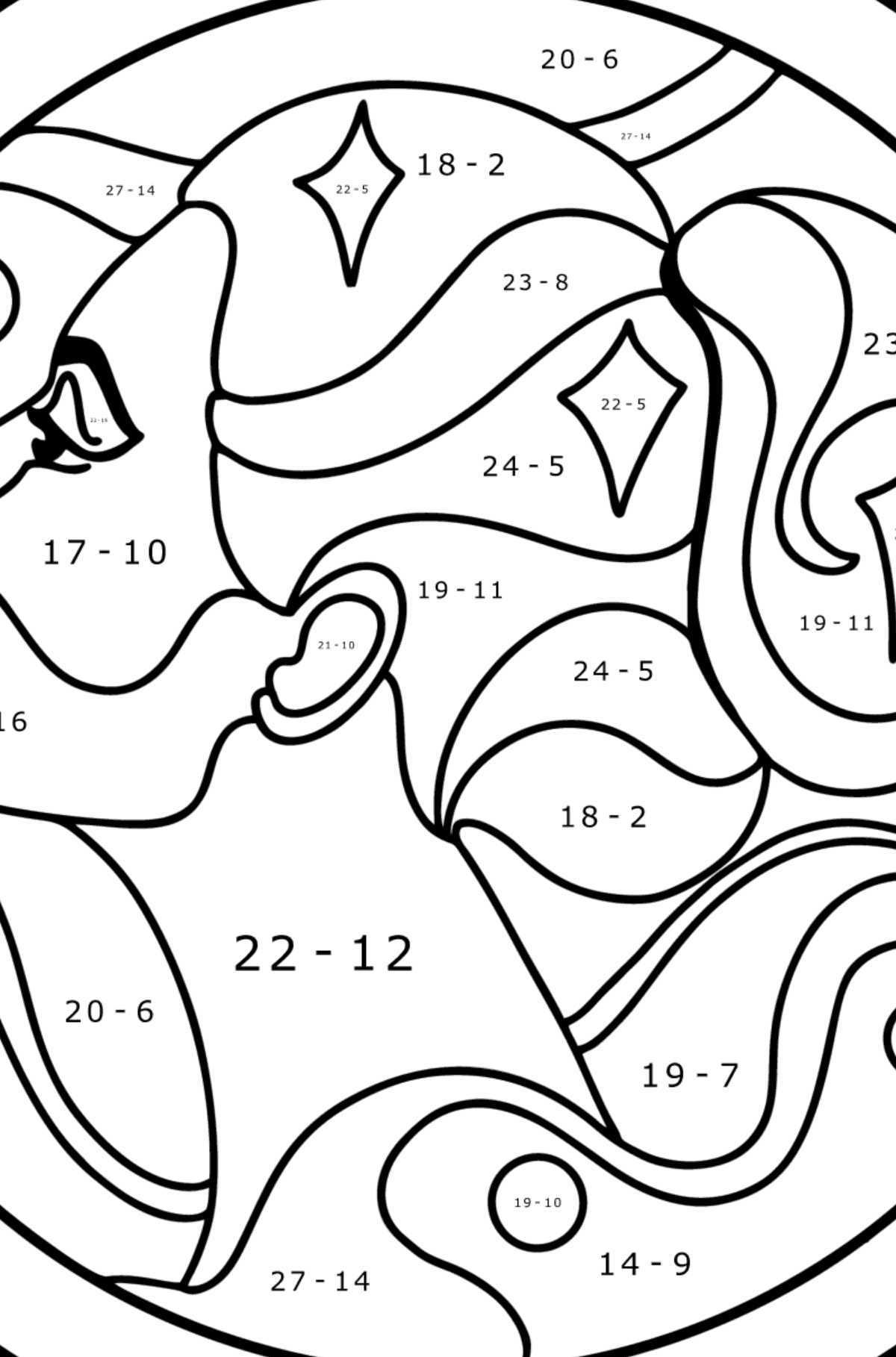 Coloring page for kids - zodiac sign Virgo - Math Coloring - Subtraction for Kids
