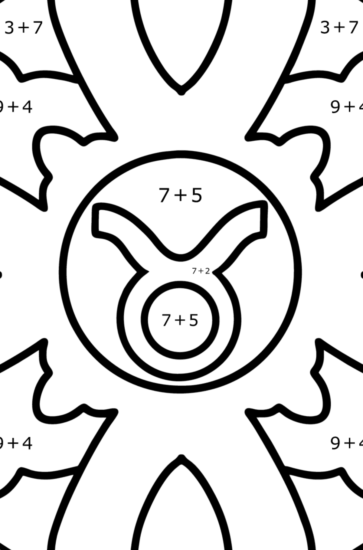 Coloring page - zodiac sign Taurus - Math Coloring - Addition for Kids