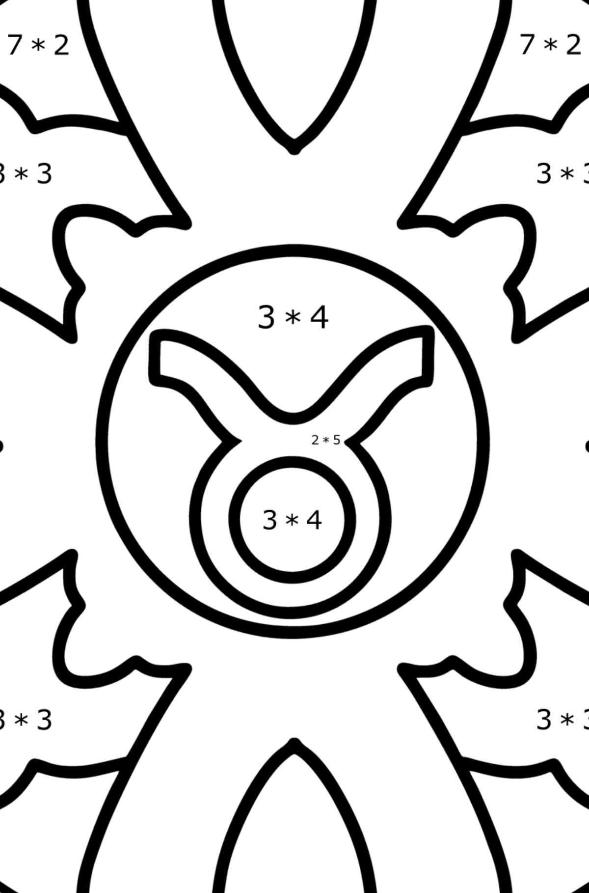 Coloring page - zodiac sign Taurus - Math Coloring - Multiplication for Kids