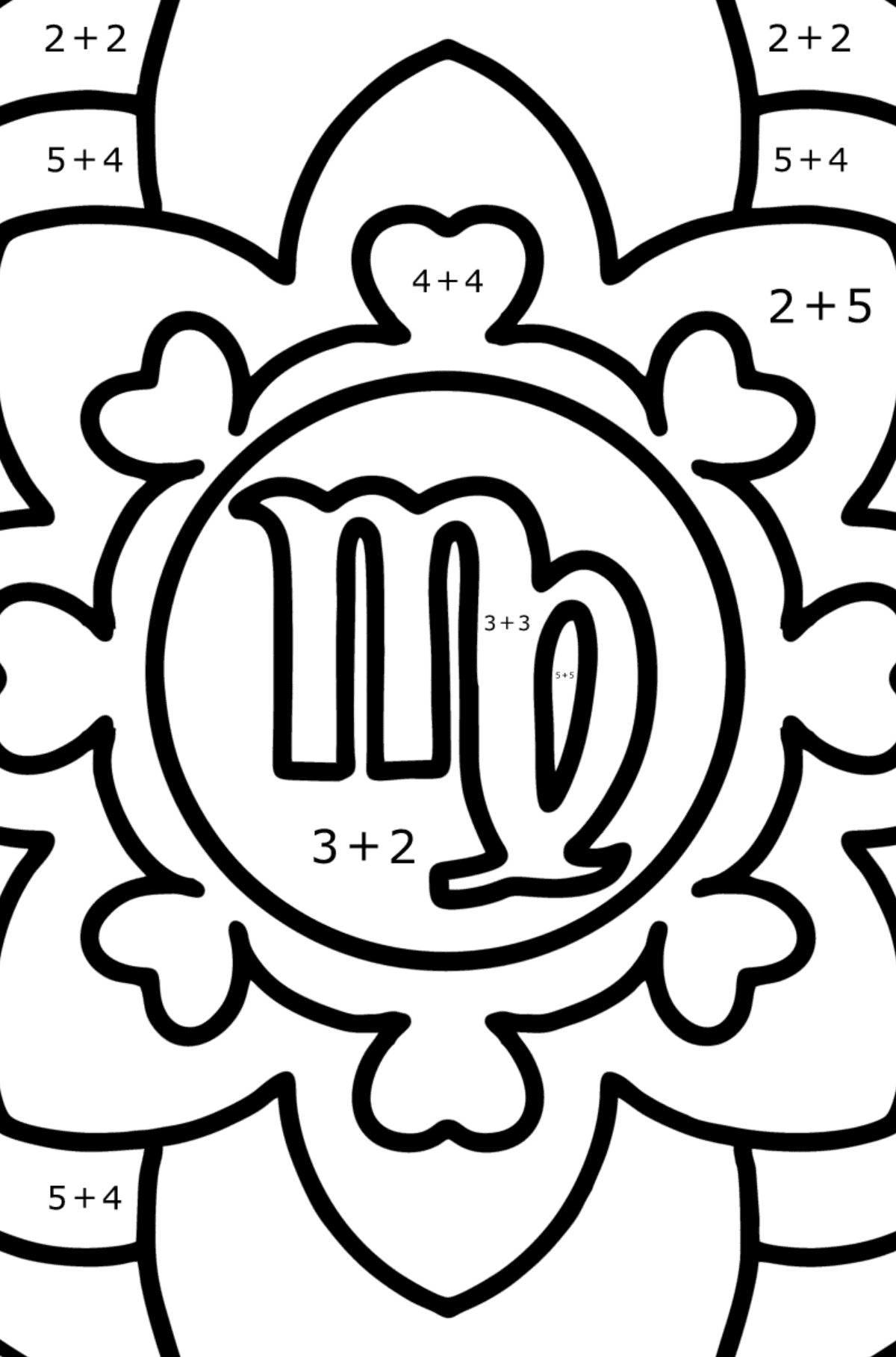 Coloring page - zodiac sign Virgo - Math Coloring - Addition for Kids